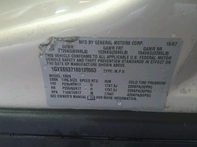 1GYEE637180139563 - 2008 CADILLAC SRX CREAM photo 10