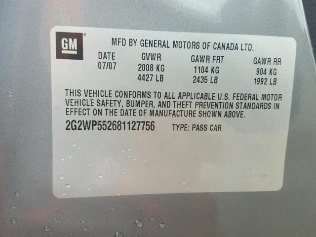 2G2WP552681127756 - 2008 PONTIAC GRAND PRIX GRAY photo 10