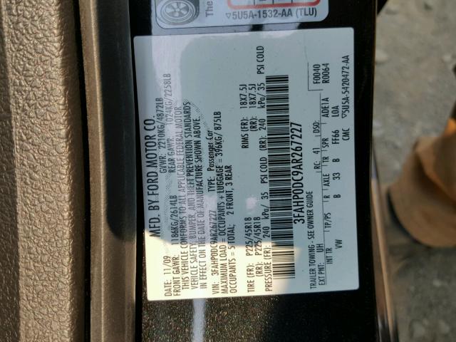 3FAHP0DC9AR267227 - 2010 FORD FUSION SPO BLACK photo 10