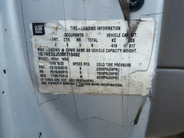 1G1NE52J53M713492 - 2003 CHEVROLET MALIBU LS SILVER photo 10