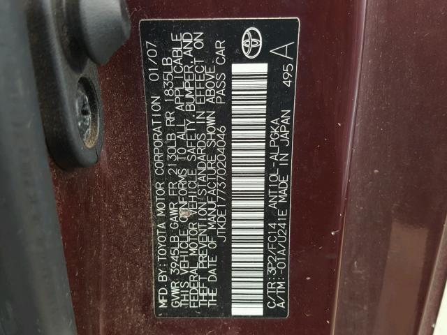 JTKDE177370204046 - 2007 TOYOTA SCION TC 紫色 照片 10