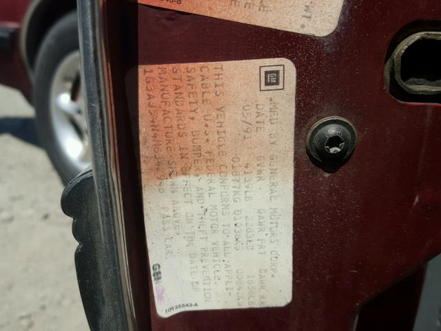 1G3AJ54N4M6342946 - 1991 OLDSMOBILE CUTLASS CI BURGUNDY photo 10