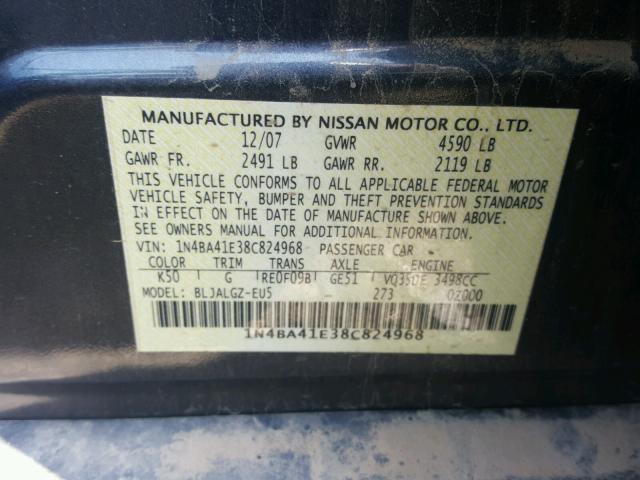 1N4BA41E38C824968 - 2008 NISSAN MAXIMA SE GRAY photo 10