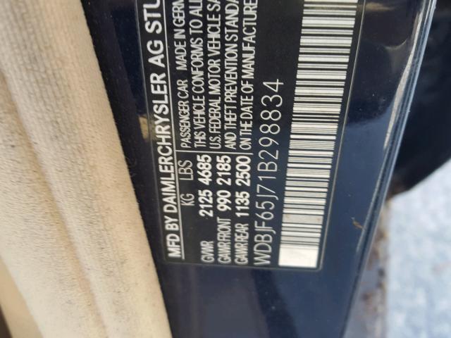 WDBJF65J71B298834 - 2001 MERCEDES-BENZ E 320 BLUE photo 10