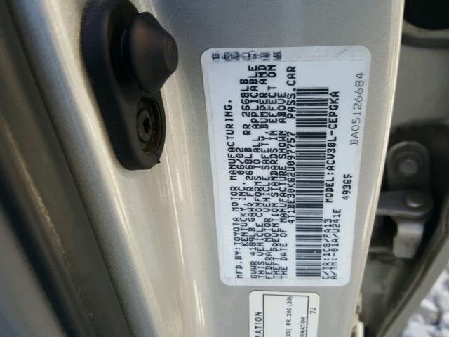 4T1BE30K62U097757 - 2002 TOYOTA CAMRY LE SILVER photo 10