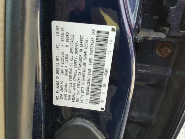 19UUA66298A019745 - 2008 ACURA TL BLUE photo 10