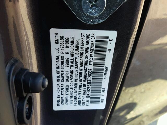 19XFB2F83EE028337 - 2014 HONDA CIVIC GRAY photo 10