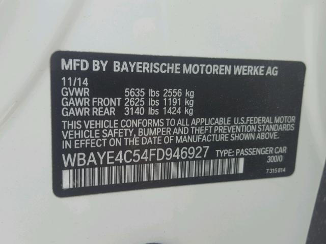 WBAYE4C54FD946927 - 2015 BMW 740 LI WHITE photo 10