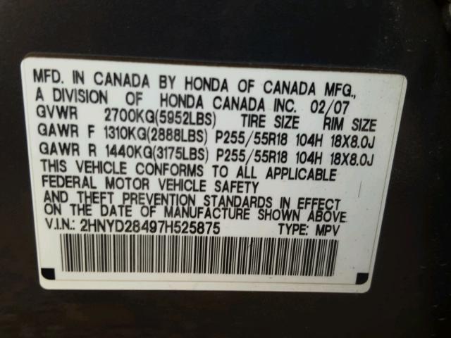 2HNYD28497H525875 - 2007 ACURA MDX TECHNO GRAY photo 10