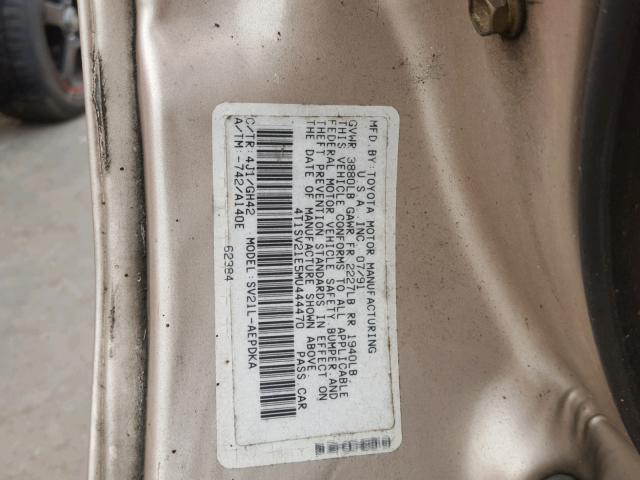 4T1SV21E5MU444470 - 1991 TOYOTA CAMRY DLX 棕色 照片 10