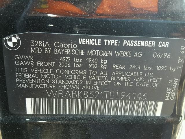 WBABK8321TET94143 - 1996 BMW 328 IC AUT BLACK photo 10