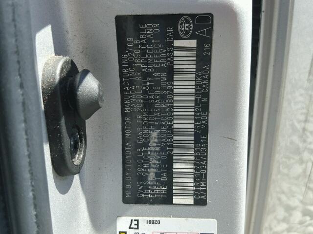 2T1BU40E89C188799 - 2009 TOYOTA COROLLA BA SILVER photo 10