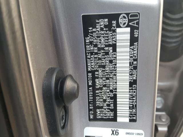 2T1BPRHE2EC210783 - 2014 TOYOTA COROLLA EC 棕色 照片 10