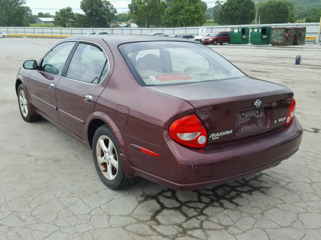 JN1CA31D11T629976 - 2001 NISSAN MAXIMA GXE BURGUNDY photo 3