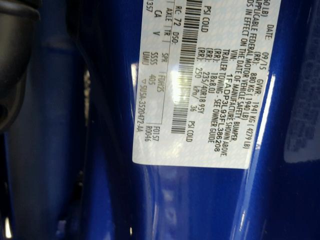 1FADP3L93FL386208 - 2015 FORD FOCUS BLUE photo 10