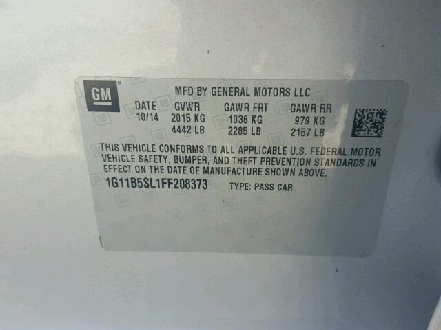 1G11B5SL1FF208373 - 2015 CHEVROLET MALIBU LS SILVER photo 10