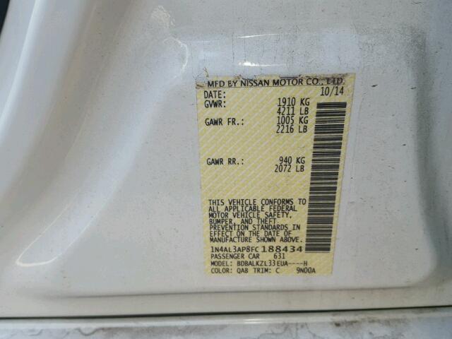 1N4AL3AP8FC188434 - 2015 NISSAN ALTIMA WHITE photo 10