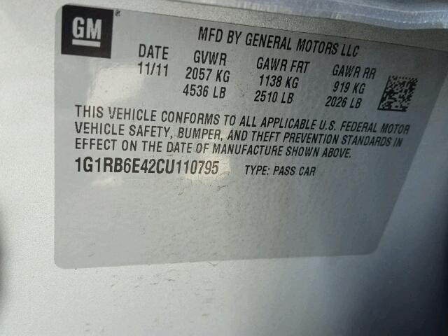 1G1RB6E42CU110795 - 2012 CHEVROLET VOLT SILVER photo 10