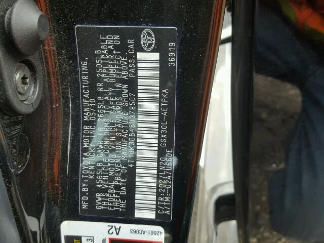 4T1BK3DB4BU378507 - 2011 TOYOTA AVALON BAS BLACK photo 10