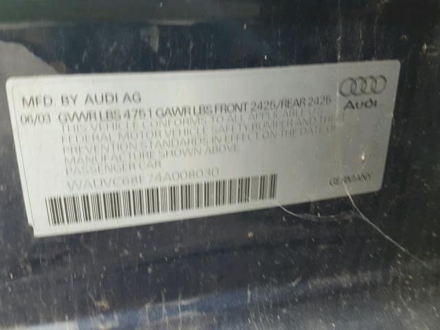 WAUVC68E74A008030 - 2004 AUDI A4 1.8T AV BLUE photo 10