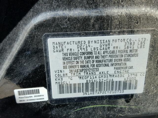 3N1AB7AP2EY210733 - 2014 NISSAN SENTRA BLACK photo 10