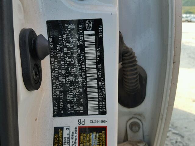 4T4BF1FK0ER433793 - 2014 TOYOTA CAMRY L WHITE photo 10