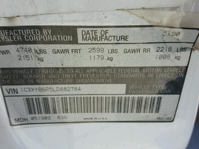 1C3XY66R5LD882784 - 1990 CHRYSLER NEW YORKER 白色 照片 10