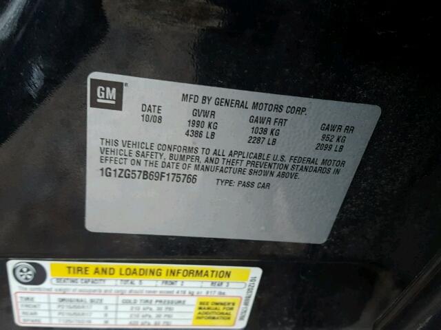 1G1ZG57B69F175766 - 2009 CHEVROLET MALIBU LS Qara foto 10