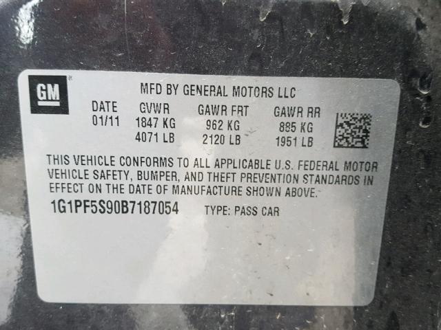 1G1PF5S90B7187054 - 2011 CHEVROLET CRUZE LT GRAY photo 10