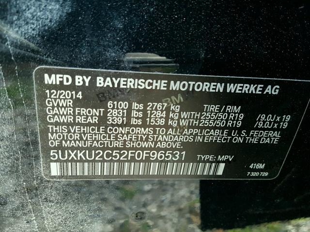 5UXKU2C52F0F96531 - 2015 BMW X6 XDRIVE3 BLACK photo 10