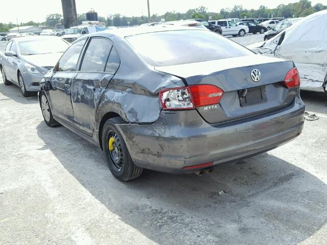 3VW2K7AJ6BM092571 - 2011 VOLKSWAGEN JETTA BASE GRAY photo 3