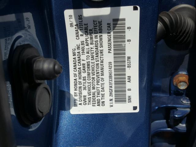 2HGFA1F33BH514259 - 2011 HONDA CIVIC VP BLUE photo 10