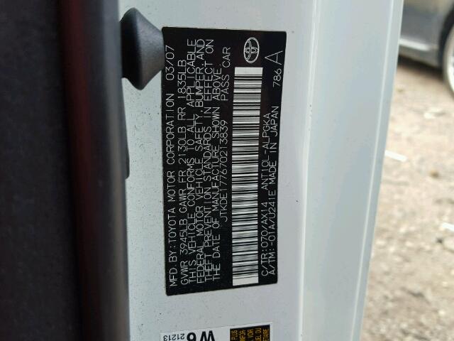 JTKDE177670213839 - 2007 TOYOTA SCION TC 白色 照片 10