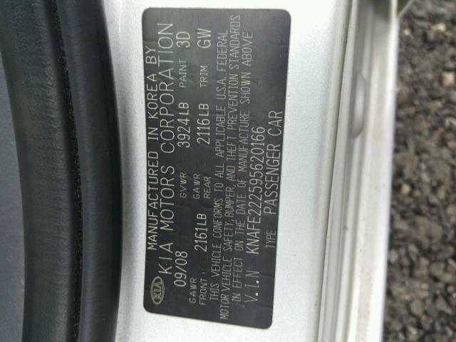 KNAFE222595620166 - 2009 KIA SPECTRA EX GRAY photo 10