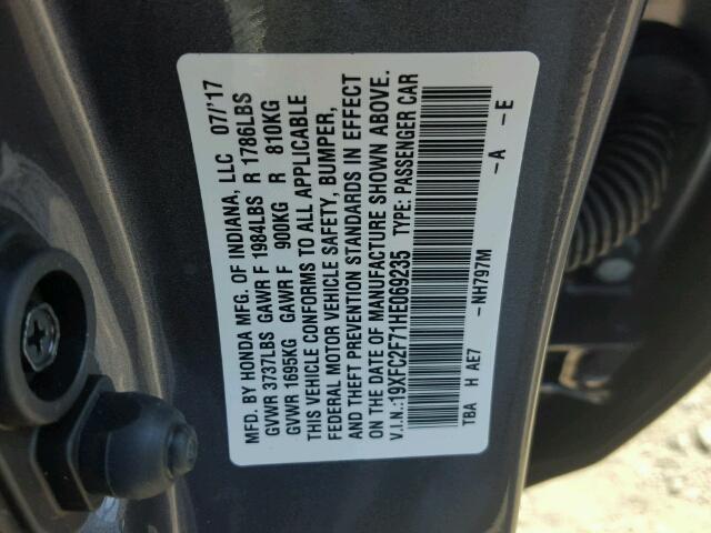 19XFC2F71HE069235 - 2017 HONDA CIVIC EX Boz foto 10