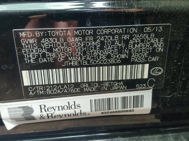 JTHBE1BL5D5023806 - 2013 LEXUS GS BLACK photo 10