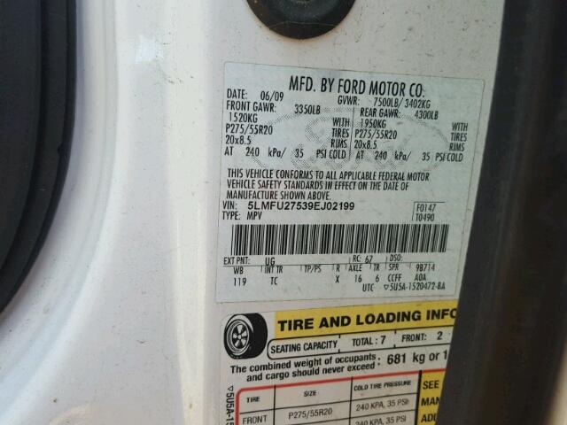 5LMFU27539EJ02199 - 2009 LINCOLN NAVIGATOR Weiß Foto 10