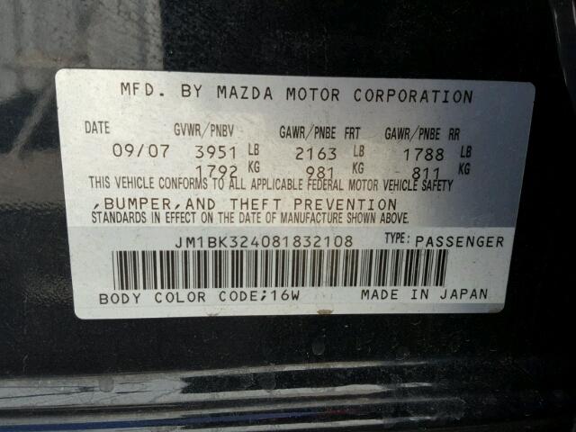 JM1BK324081832108 - 2008 MAZDA 3 S BLACK photo 10