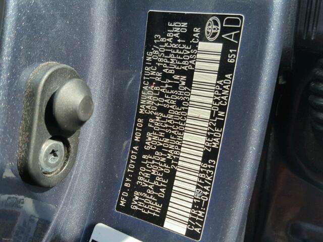 2T1BPRHE0EC010307 - 2014 TOYOTA COROLLA EC 蓝色 照片 10