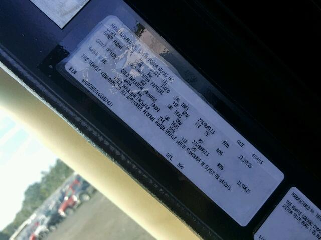 4UZACWDT6GCHD7421 - 2016 FREIGHTLINER CHASSIS XC თაფლისფერი ფოტო 10