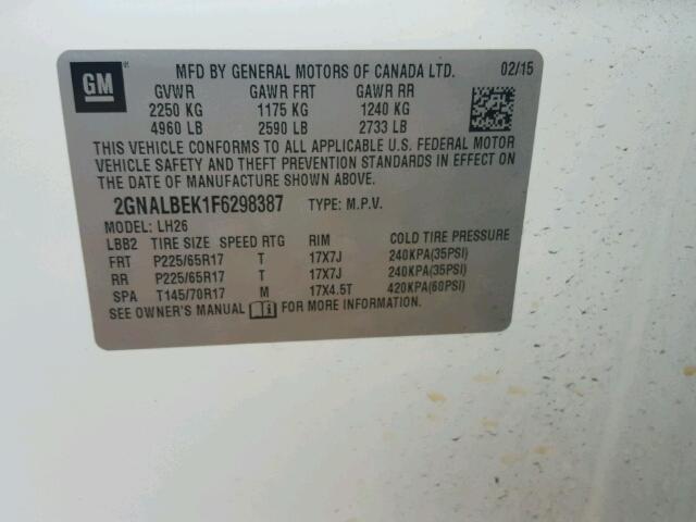 2GNALBEK1F6298387 - 2015 CHEVROLET EQUINOX WHITE photo 10