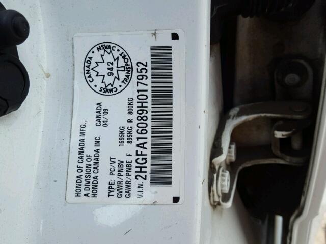 2HGFA16089H017952 - 2009 HONDA CIVIC EXL 白色 照片 10