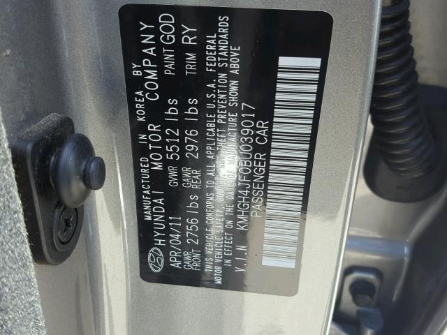 KMHGH4JF0BU039017 - 2011 HYUNDAI EQUUS SIGN SILVER photo 10