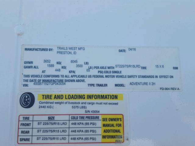 49SB71527GP043054 - 2016 TRAIL KING ADVENTURE 白色 照片 10