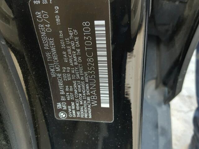 WBANU53528CT03108 - 2008 BMW 528 BLACK photo 10