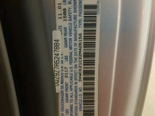 3VWCK21CX2M426156 - 2002 VOLKSWAGEN NEW BEETLE 银色 照片 10