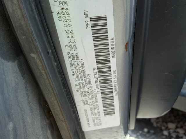 4S4BP60C287352769 - 2008 SUBARU OUTBACK GRAY photo 10