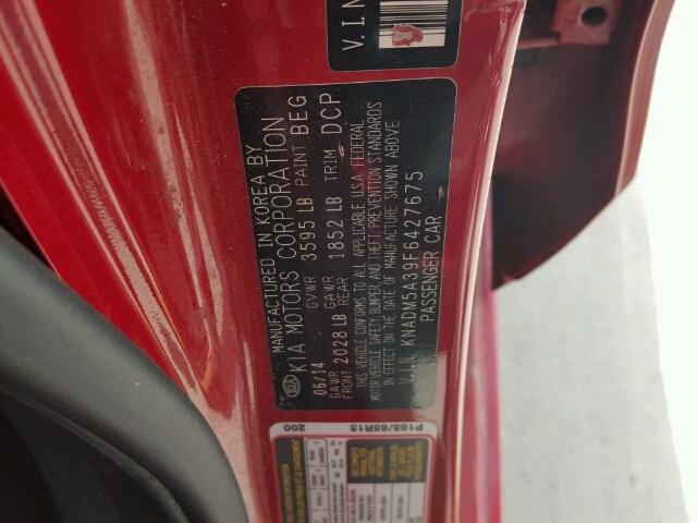 KNADM5A39F6427675 - 2015 KIA RIO RED photo 10