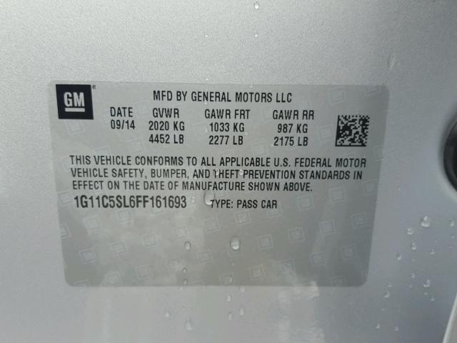 1G11C5SL6FF161693 - 2015 CHEVROLET MALIBU 1LT SILVER photo 10