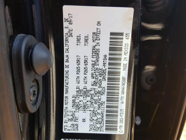 3TMCZ5AN4HM111752 - 2017 TOYOTA TACOMA DOU Қара фото 10